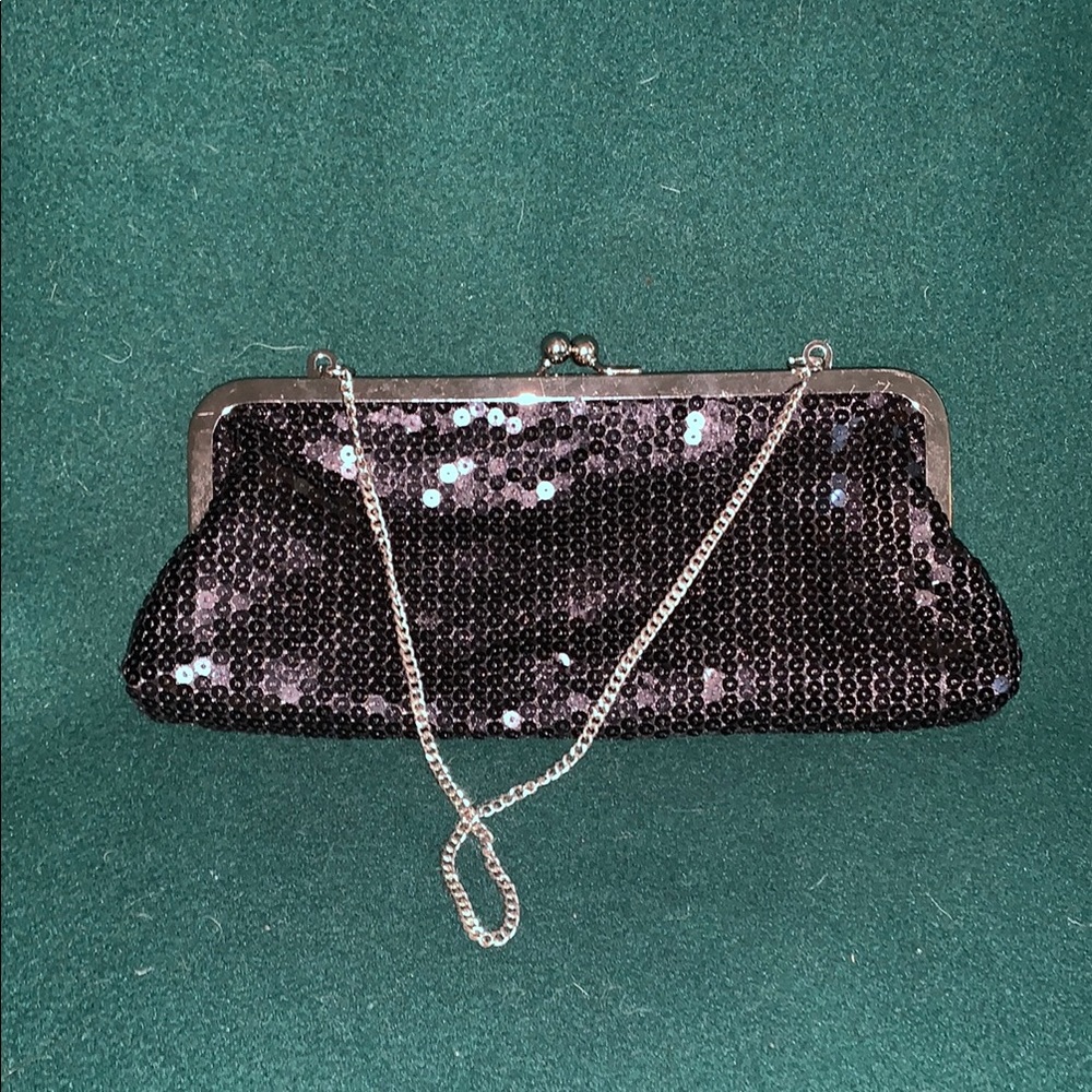 Black sequin formal Loft brand clutch purse